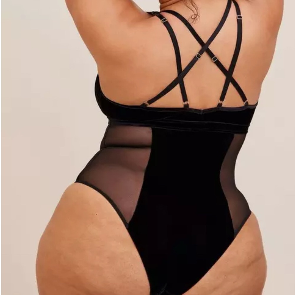 Torrid Black Strappy Chemise Velour and Mesh Detail